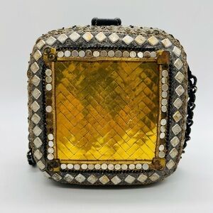 MARY FRANCES UNIQUE SHOULDER BAG WITH CHAIN STRAP AND LOTS OF METAL ADORNED